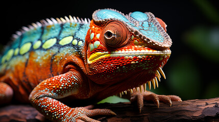 Obraz premium A close-up of a chameleon blending into its surroundings 