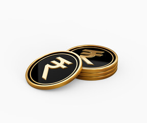 Sleek Golden And Black Indian Rupee Coins Rounded Coins Stack On White Background 3d Illustration