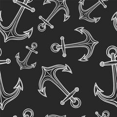 Seamless vector pattern with sea marine anchors. Simple doodle style. Grid  © Yarlynn