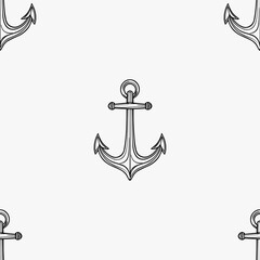 Seamless vector pattern with sea marine anchors. Simple doodle style. Grid	