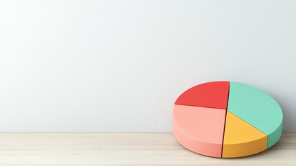 Fototapeta premium A colorful pie chart on a wooden surface, representing data visualization in a minimalist style.