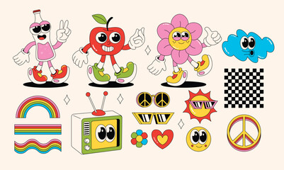 Obraz premium Retro Cartoon Characters and Objects