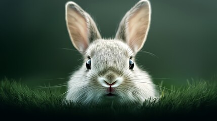 Obraz premium A tight shot of a rabbit's face amidst foreground grass