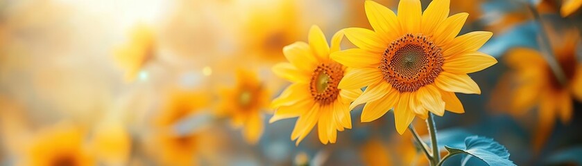 Bright Sunflowers in Bloom Under Warm Sunlight in a Vibrant Field Capturing the Essence of Summer and Nature's Beauty