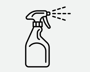 Clean icon of fluid spray in cleaning bottle aerosol. Sign tool for water gas nozzle, disinfection, hygiene spatter.