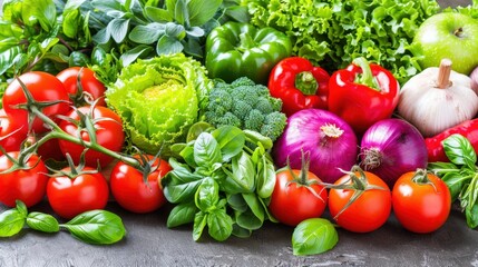Fresh and Colorful Assortment of Vegetables and Greens