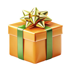 Luxurious Golden Present Box Adorned with Glossy Ribbon and Bow
