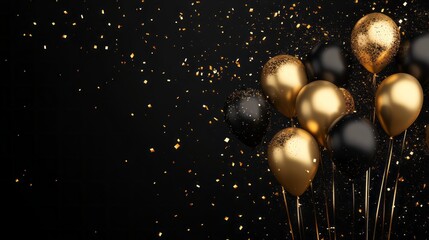 A black and gold balloon display with gold and black balloons