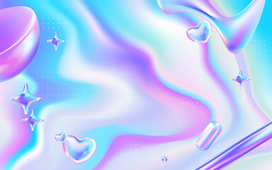 Fototapeta premium Abstract Holographic Background with Fluid Shapes and Pastel Colors