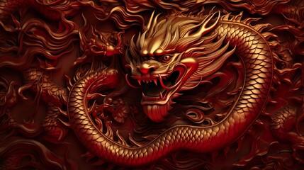 Chinese new year dragon and Happy new year Golden traditional chinese dragon background