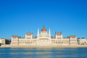 Fototapeta premium Exterior view of the national parliament in Budapest, Hungary.