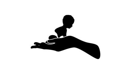 child care, hand holding little baby, black isolated silhouette