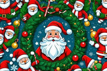 abstract Wreath christmas Santa Claus merry christmas pop art comics style