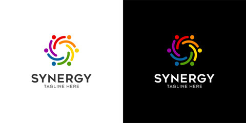 logo Synergy, the concept of two or more entities working together, The interlocking circles represent the coming together of diverse elements