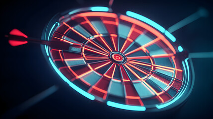 Obraz premium Close-Up of Neon Dartboard with a Dark Background..