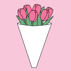 Pink Tulip Bouquet Illustration