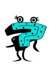 Funny big isolated number seven turquoise color