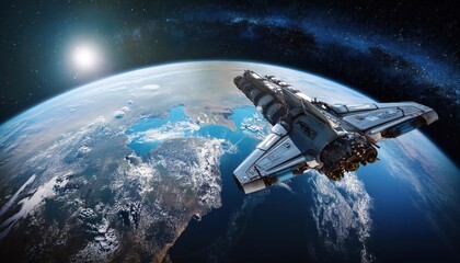 Obraz premium Space craft in outer space near Earth planet. 