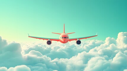 Obraz premium Red airplane in the clouds on a green background.-3d render. 