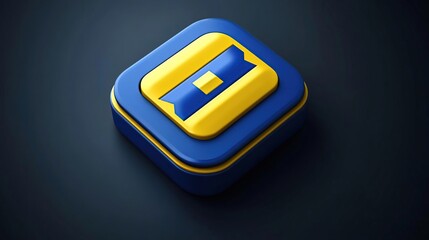 A blue and yellow logo design featuring a stylized ribbon shape.