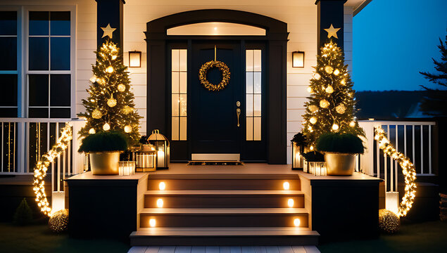luxurious christmas porch gold accents sparkling lights