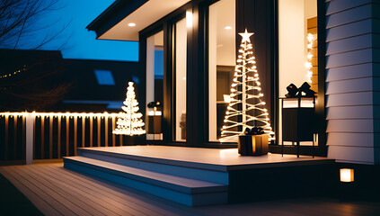 modern christmas porch sleek lights geometric decor