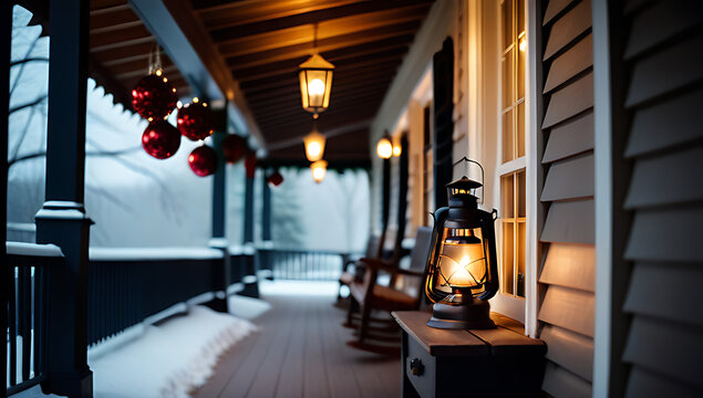 vintage christmas porch antique lanterns wooden ornaments