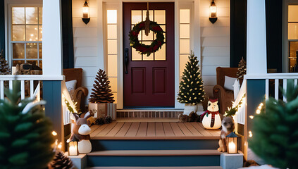 christmas porch animal figurines pine cones