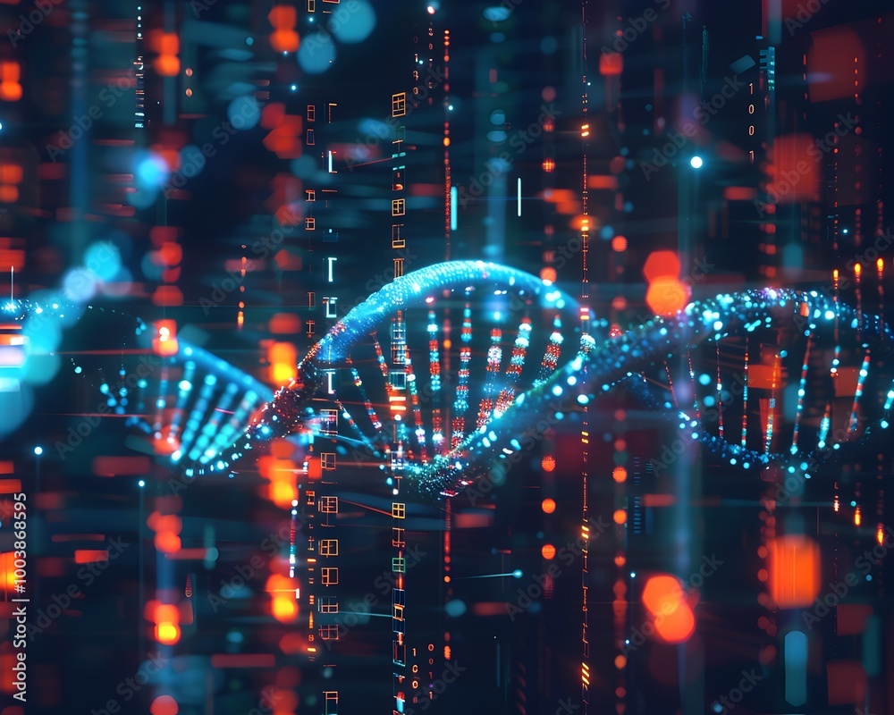 Wall mural futuristic of dna data storage and encoding process