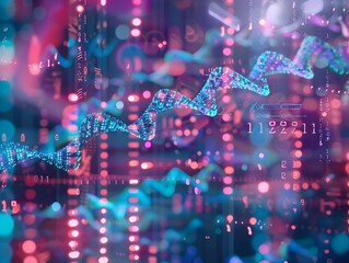 Futuristic Pitch for AI Driven DNA Data Storage Solutions with Vibrant Holographic Visuals