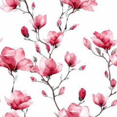 watercolor tiny magnolia flowers in pink against a white background. ai generated