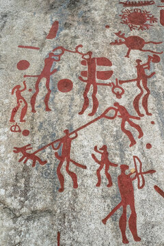 Petroglyphen Jagd Fussabdrucke Menschen in Schweden Unesco World Heritage Tanum