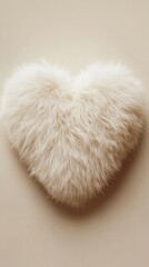 Fluffy heart shaped pillow on beige background