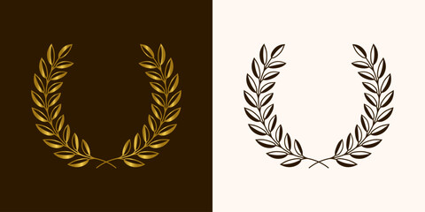 golden laurels wreaths and branches with leaves. swirls, twigs and flower ornaments. herbs, flowers and plants elements. vector design elements