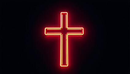 Obraz premium holy neon cross christ glowing dark religious symbol faith hope