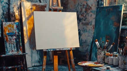 Empty Canvas on Easel in Artist Studio