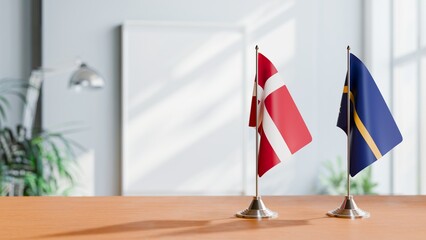 FLAGS OF DENMARK AND NAURU ON TABLE