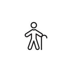 Obraz premium Elderly man using a cane in minimalist icon. Cane icon. Mobility assistance. Person with cane icon.