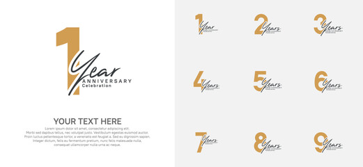 Anniversary logo set vector design, brown color for celebration event