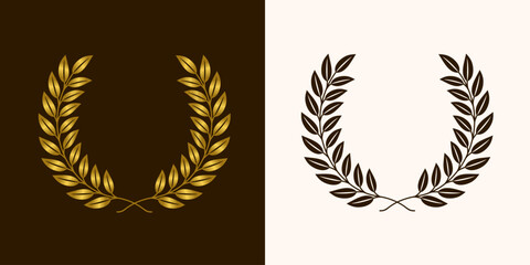 golden laurels wreaths and branches with leaves. swirls, twigs and flower ornaments. herbs, flowers and plants elements. vector design elements