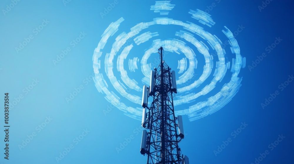 Aufkleber an artistic representation of wireless signals radiating from a cell tower, with a clear blue sky in