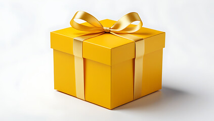 yellow gift box golden ribbon isolated white background