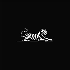 Tiger Logo. Simple and unique logo sitting tiger elegant pose silhouette style, created for good business, company or tiger identity.