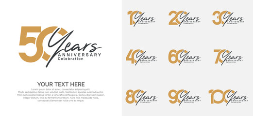Anniversary logo set vector design, brown color for celebration event