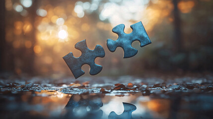 A concept art image of two puzzle pieces floating in mid-air, about to be connected, symbolizing a breakthrough in business relations