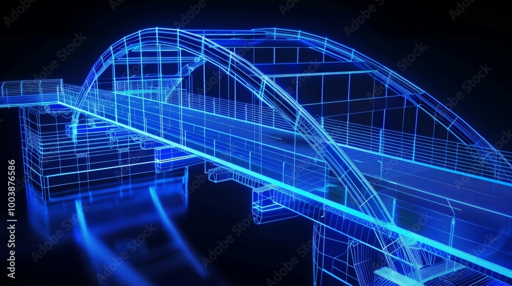 Wall mural vision of architecture of a 3d model bridge project