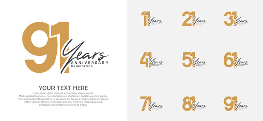 Anniversary logo set vector design, brown color for celebration event