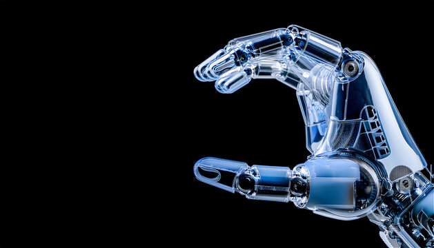 X-ray image of a humanoid robot arm on a black background with copy space for your text