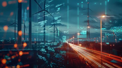 Smart Grid Connected Wind Farm with Real Time Energy Data Displays on Futuristic Holographic Screens