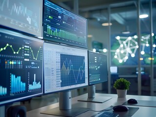 Fototapeta premium Smart Grid Control Center Monitoring Renewable and Traditional Energy Sources for Efficient Balancing